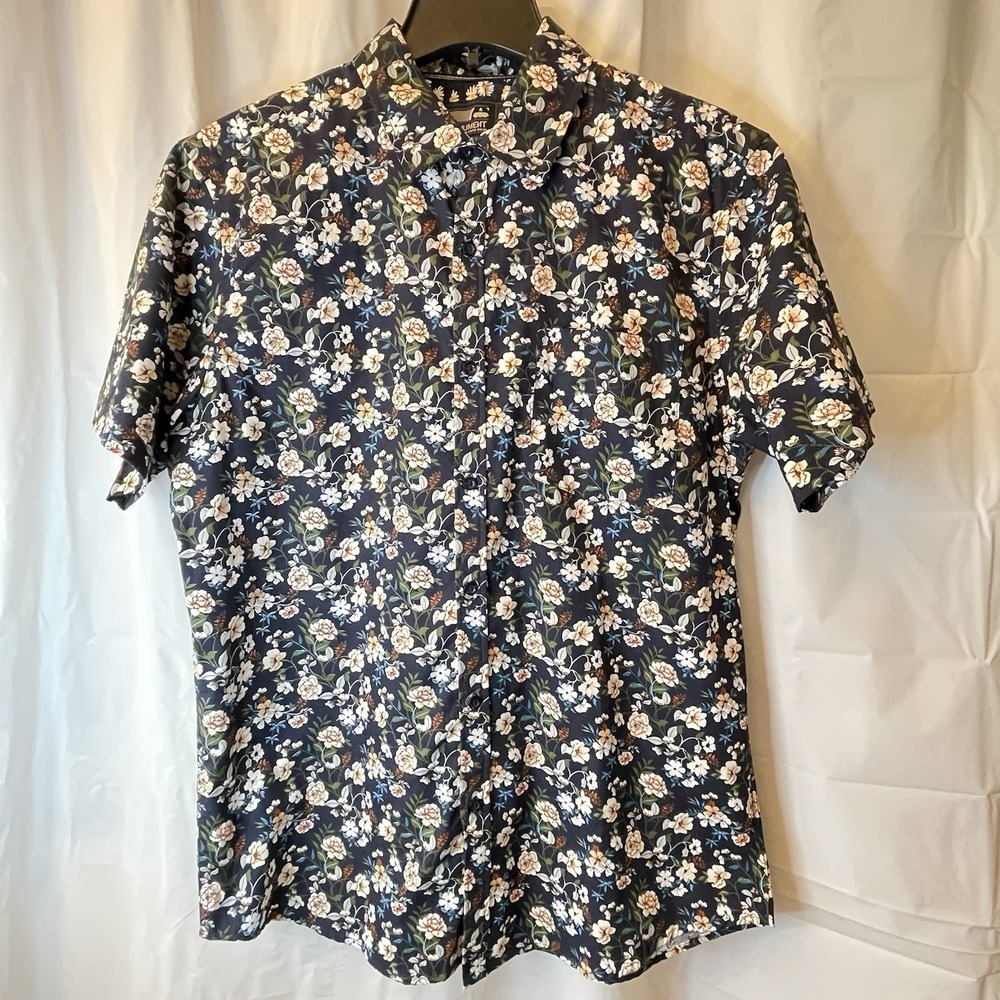 Monument NWOT Men Sz L Short Sleeve Navy Botanical Print Spring‎ Summer Vacation